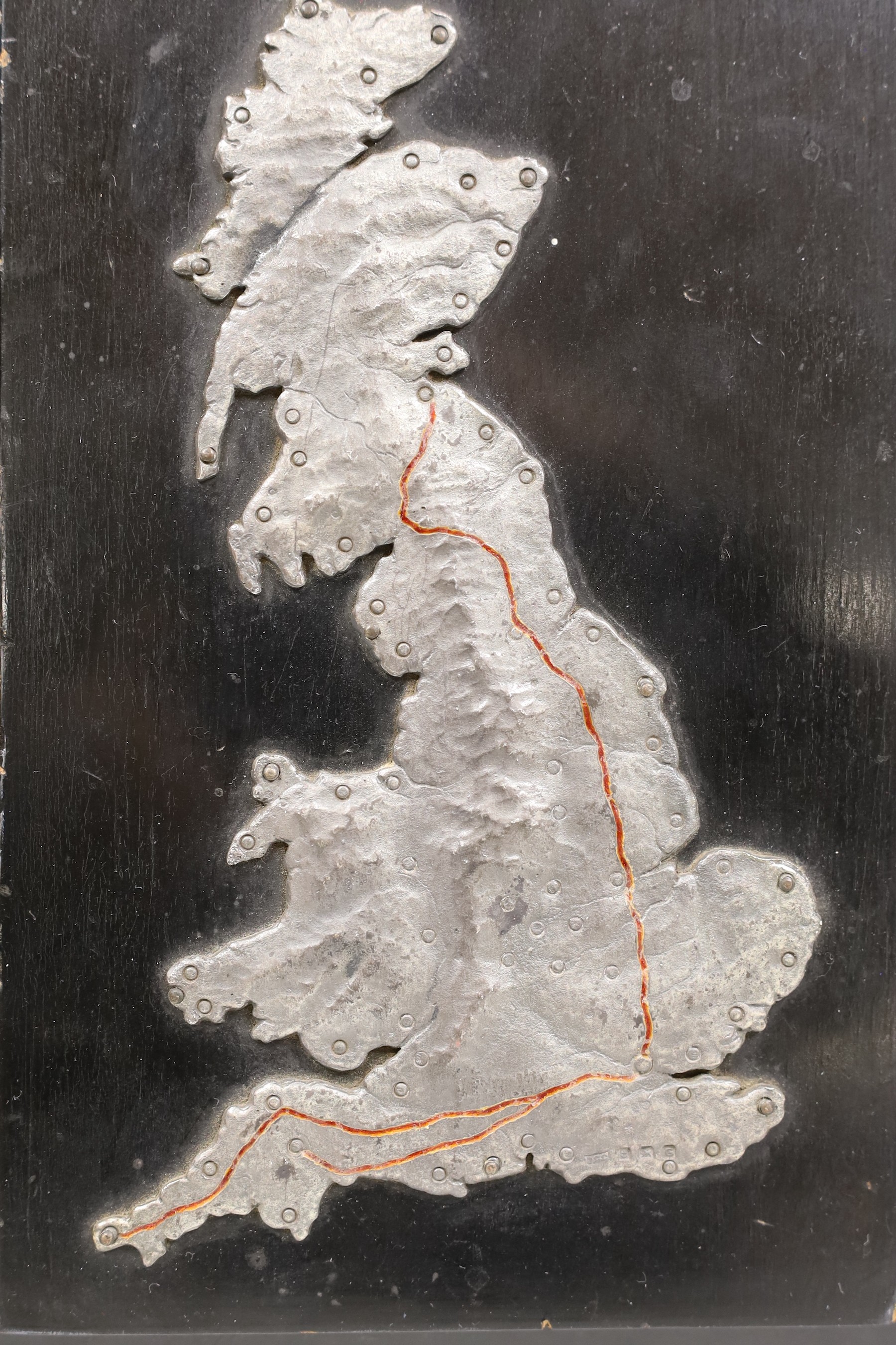 Motor Cycling memorabilia- A silver mounted map of UK showing winning route for Motor Cycling Club triple award 1931 to E. J. Boyd Distance London – Exeter 261 miles and Lands End 344 – Edinburgh 409 – , by Daniel George